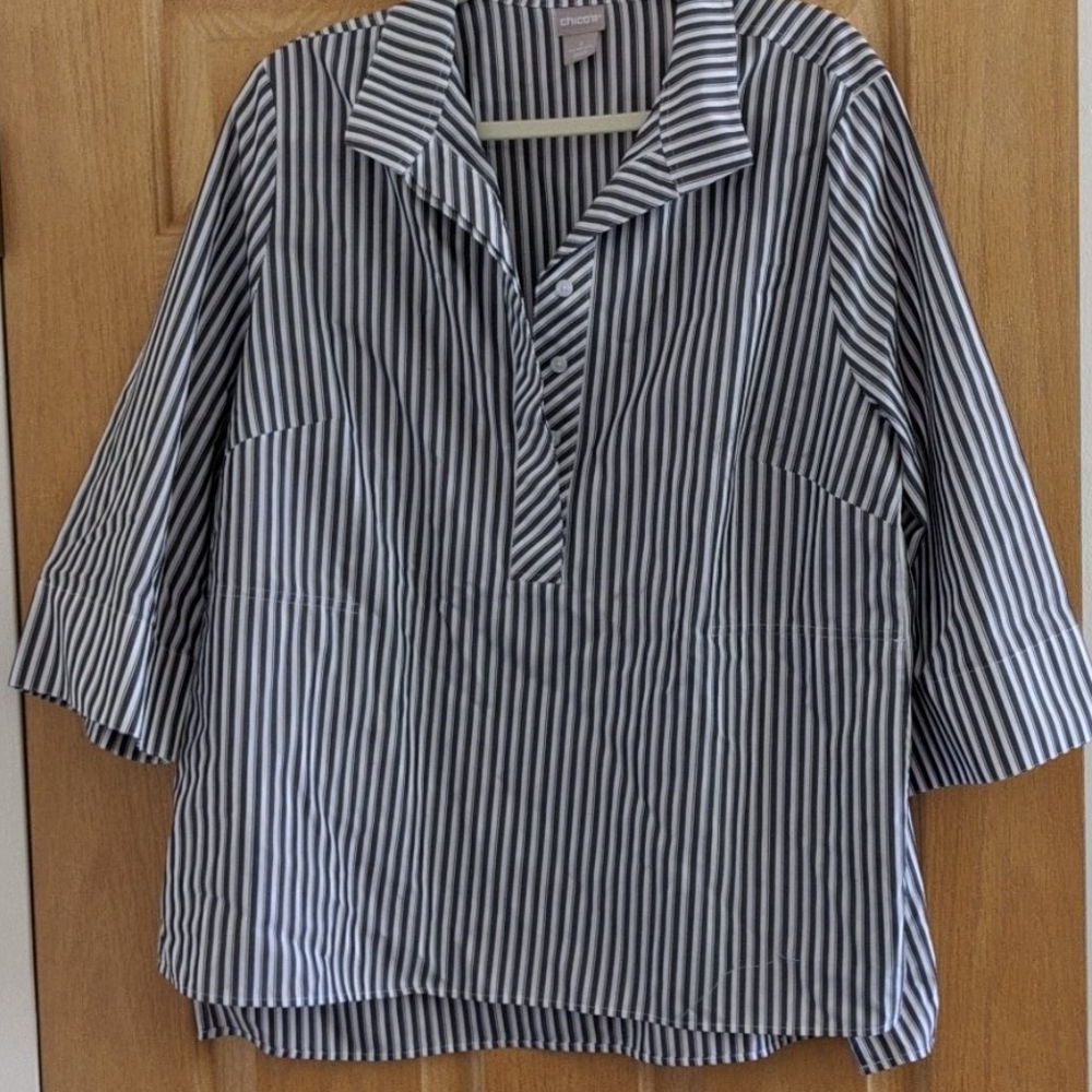 No Iron Cotton Striped Collared  Tunic